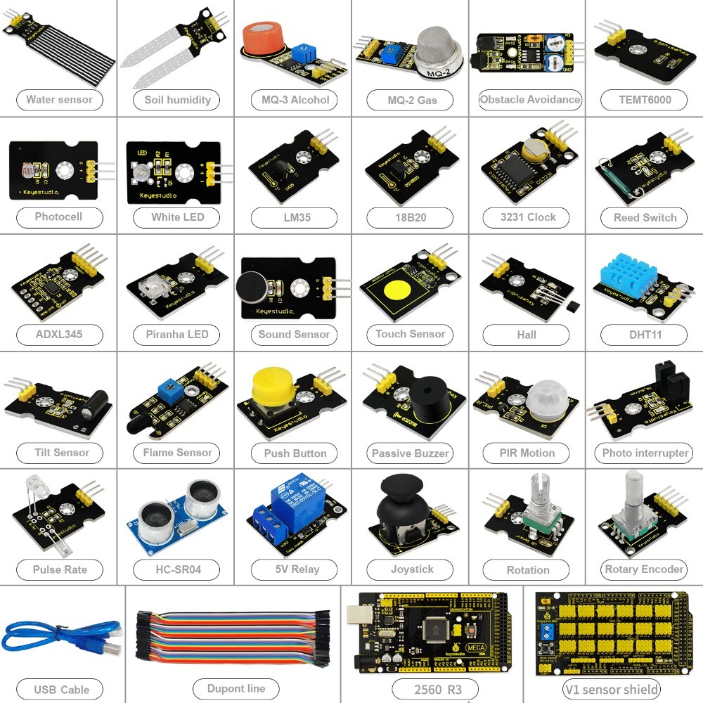 Keyestudio nyt 30-i-1 sensor kit til Arduino starter (med Mega 2560)