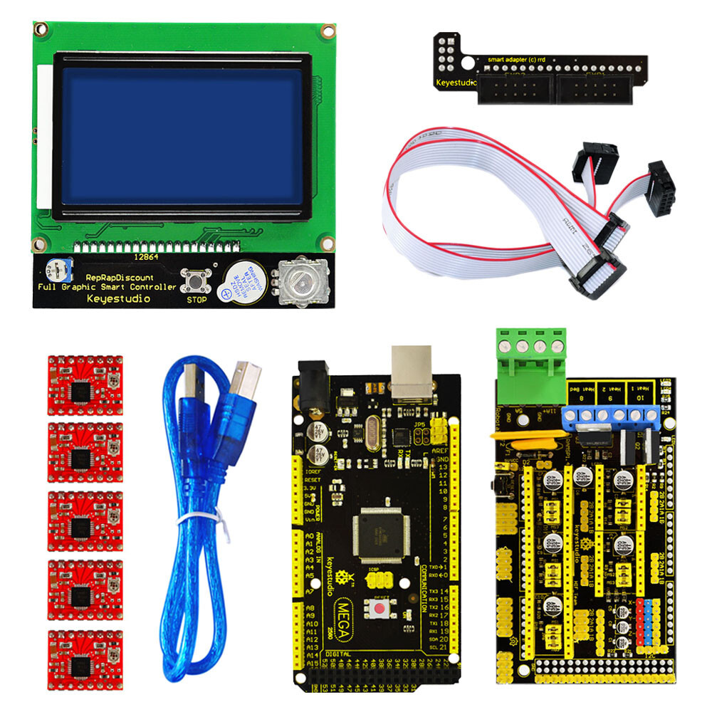 Keyestudio 3D-printer kit til Arduino Mega 2560 (RAMPS 1.4 + A4988 + 12864 LCD)
