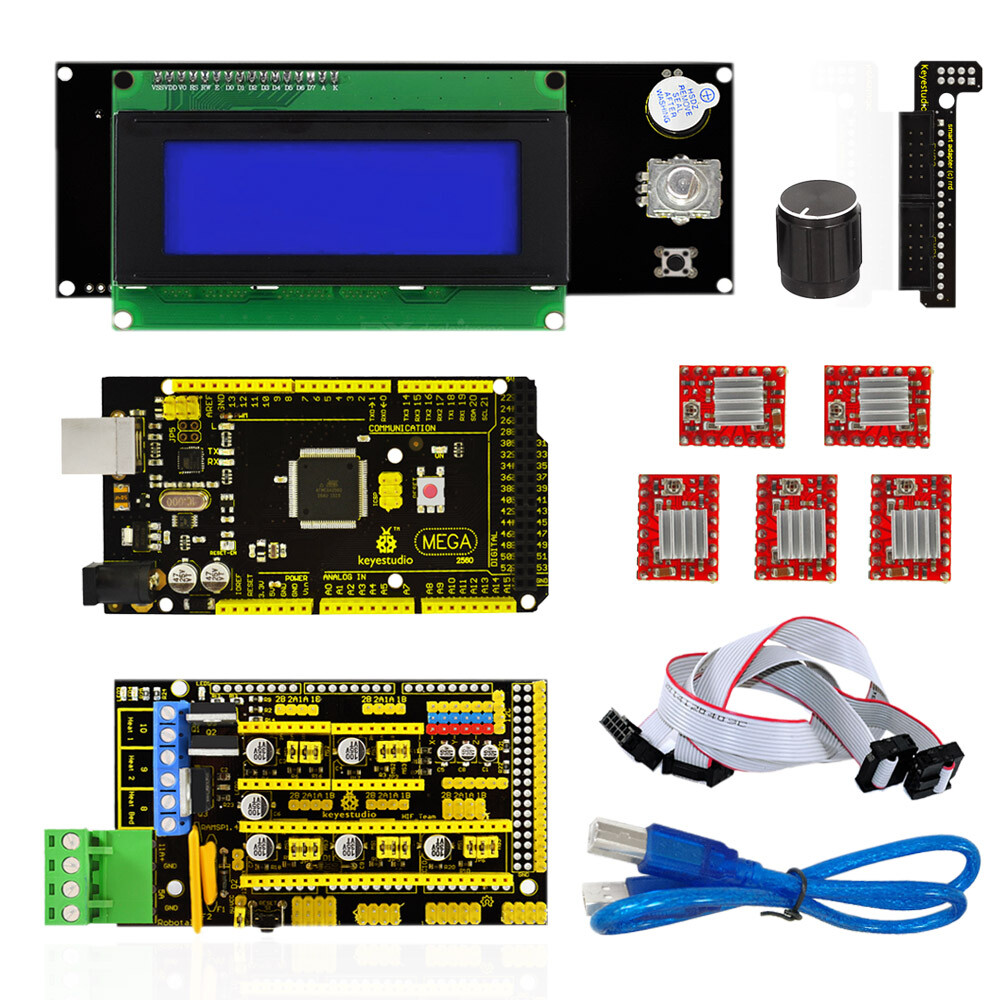 Keyestudio 3D-printer kit til Arduino Mega 2560 (RAMPS 1.4 + A4988 + 2004 LCD)