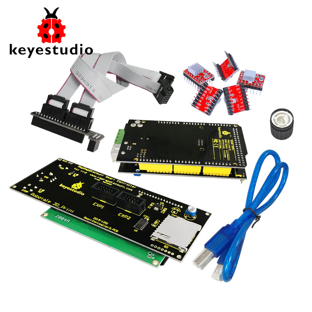 Keyestudio 3D-printer kit til Arduino Mega 2560 (RAMPS 1.4 + A4988 + 2004 LCD)
