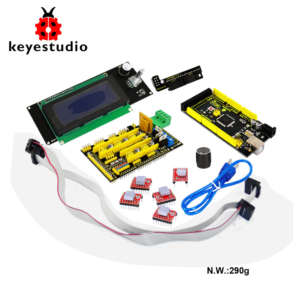 Keyestudio 3D-printer kit til Arduino Mega 2560 (RAMPS 1.4 + A4988 + 2004 LCD)