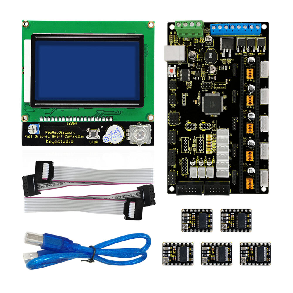 Keyestudio 3D-printer kit til Arduino (MKS base V1.2 + 8825 + LCD 12864)