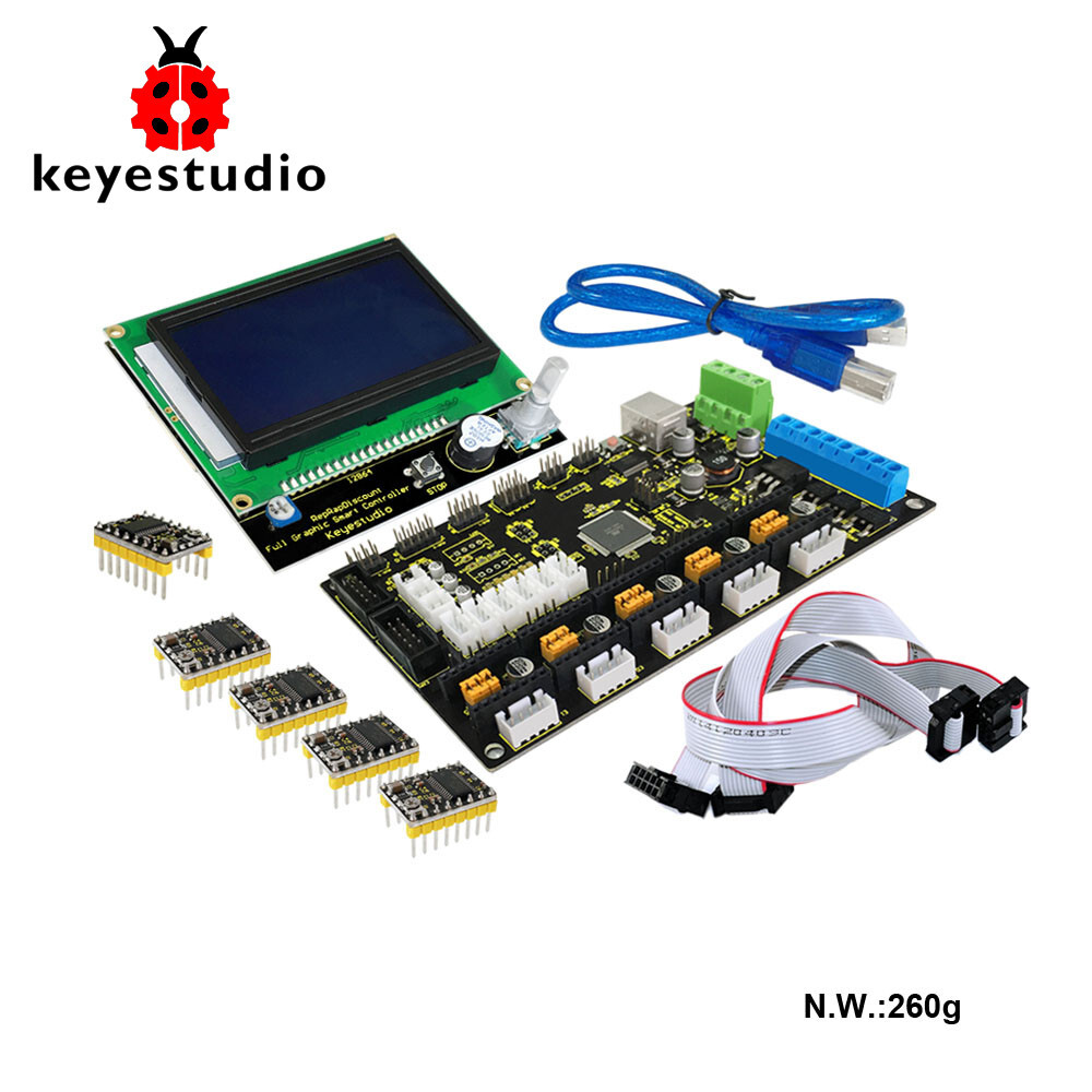 Keyestudio 3D-printer kit til Arduino (MKS base V1.2 + 8825 + LCD 12864)