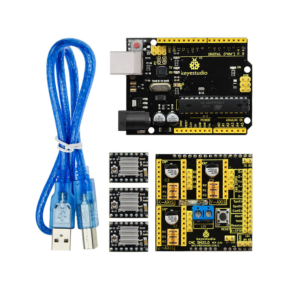 Keyestudio CNC-sæt til Arduino UNO R3 (CNC Shield V2 + A4988 Kompatibel med GRBL)