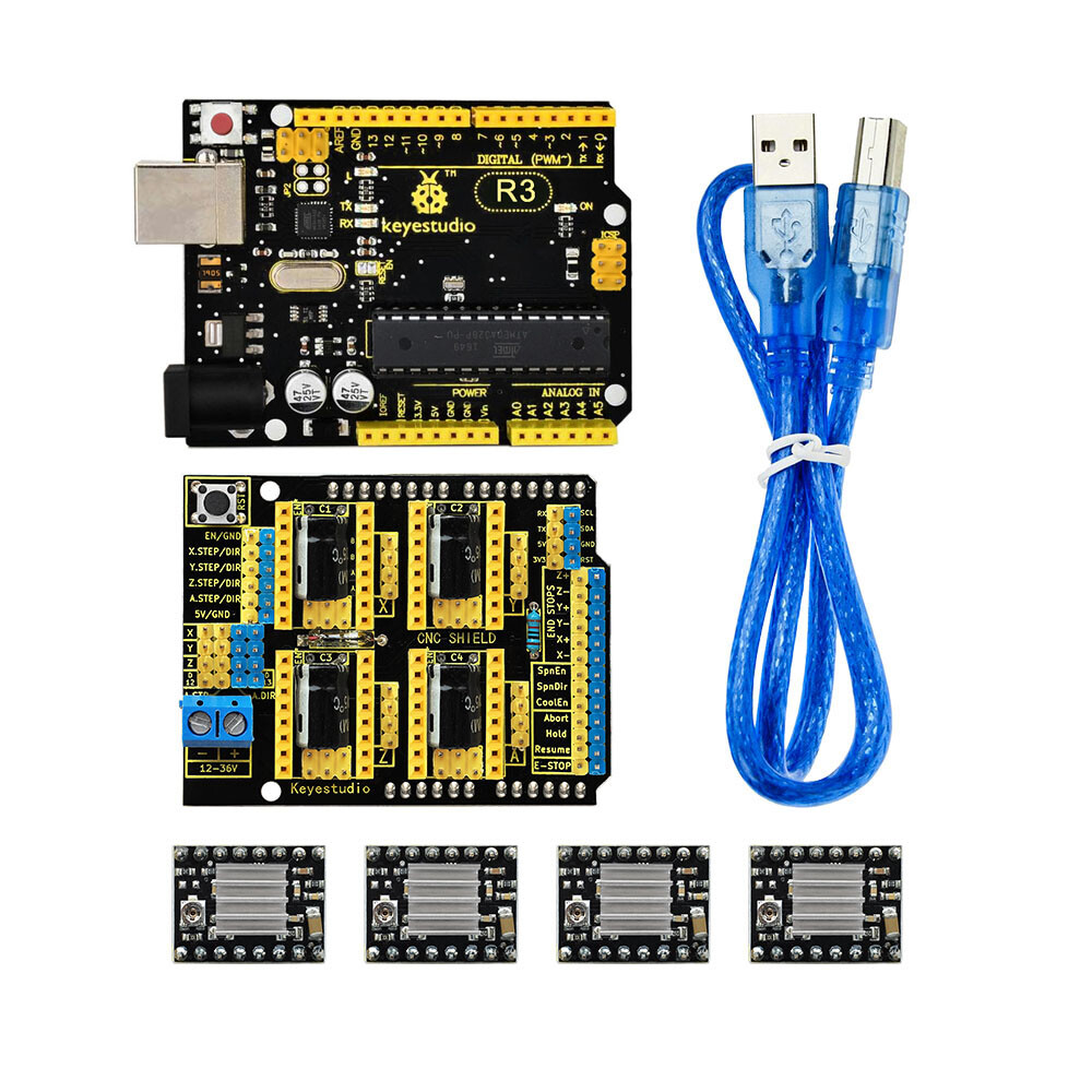 Keyestudio CNC-sæt til Arduino Uno R3 (CNC Shield V3 + A4988 / GRBL kompatibel)