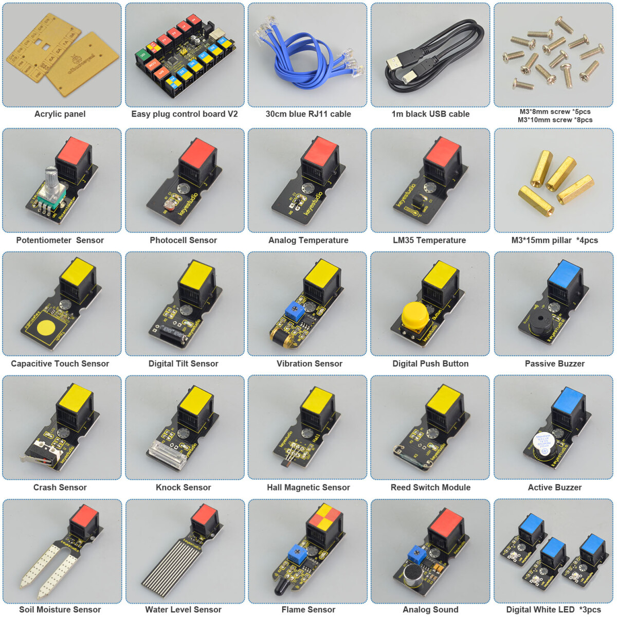 Keyestudio EASY-Plug Starter Learning Kit for Arduino STEAM (21x moduler)