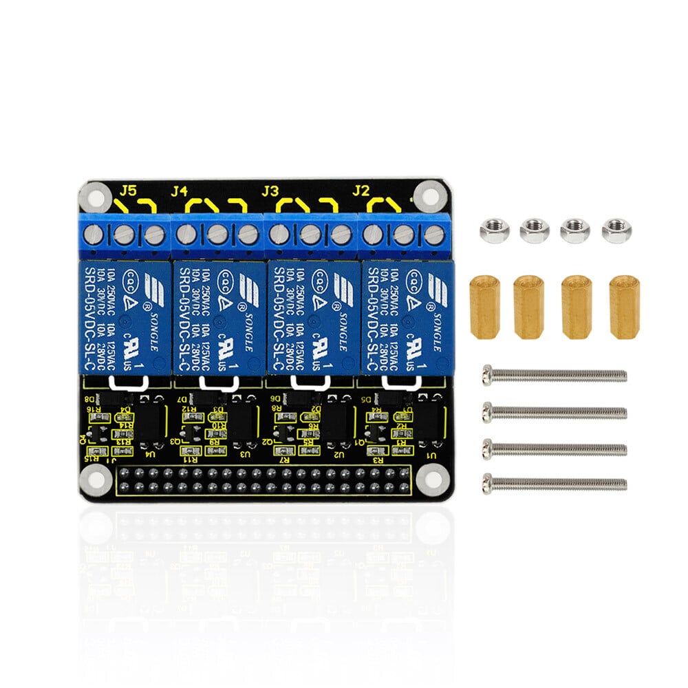 Keyestudio 4CH Relæ-skærm kompatibel med Raspberry Pi, 5V input TTL