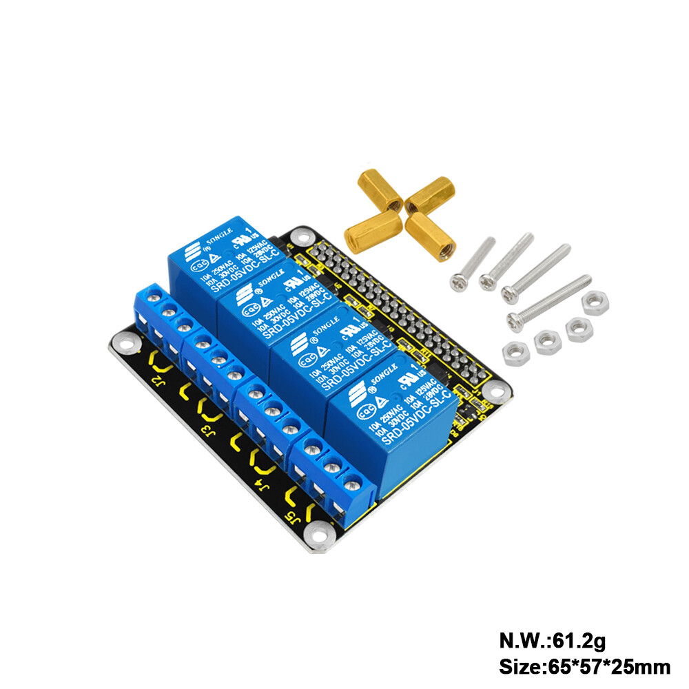 Keyestudio 4CH Relæ-skærm kompatibel med Raspberry Pi, 5V input TTL
