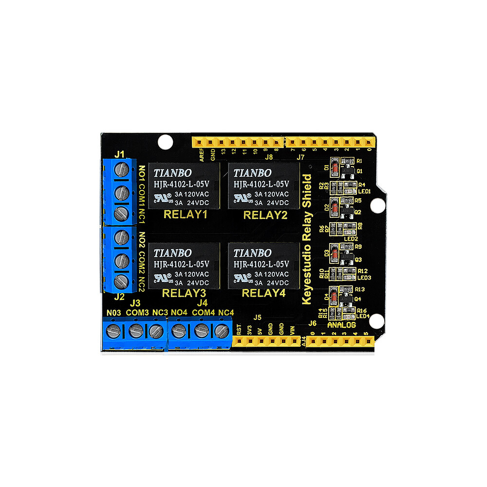 Keyestudio Relæskjold 4 Kanal 5V Modul til Arduino UNO R3