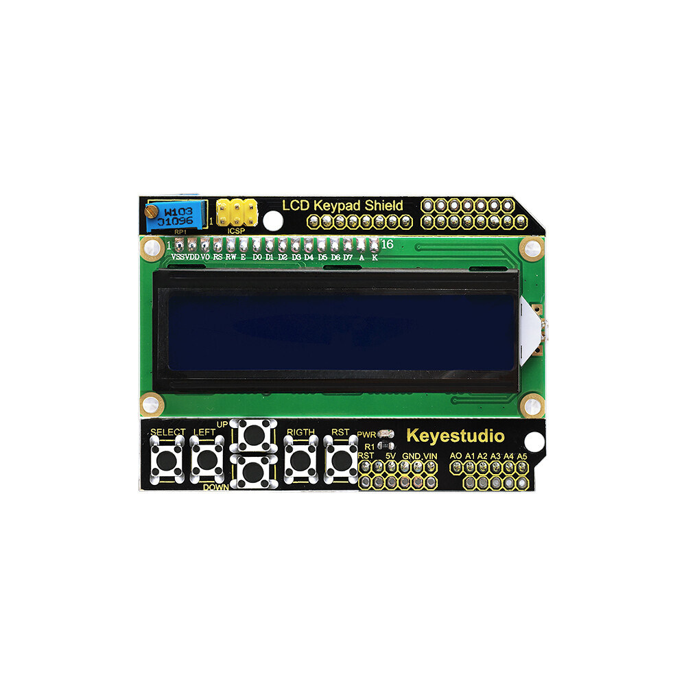 Keyestudio 1602LCD tastatur shield kompatibel med Arduino UNO, blå, sort, baggrundslys