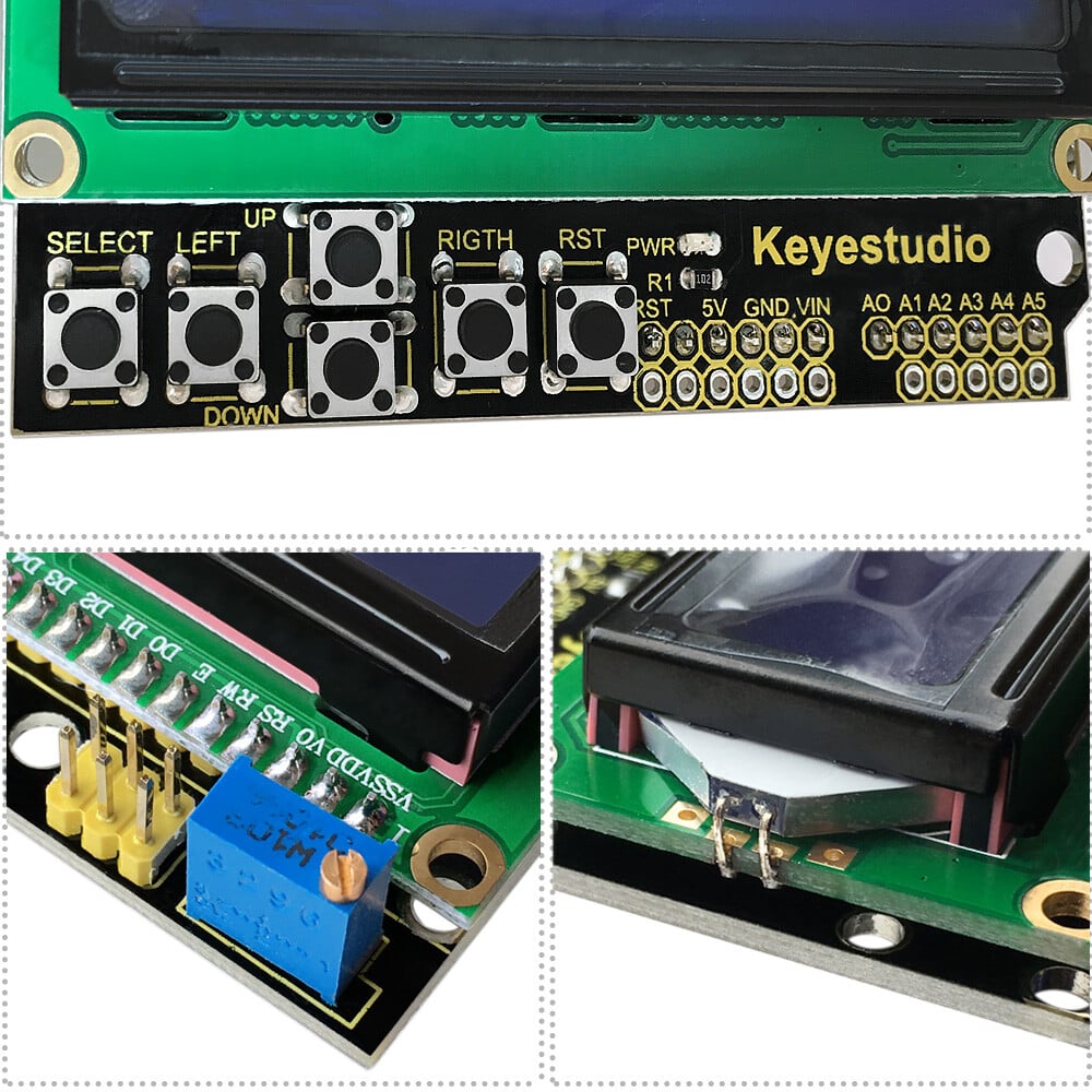 Keyestudio 1602LCD tastatur shield kompatibel med Arduino UNO, blå, sort, baggrundslys