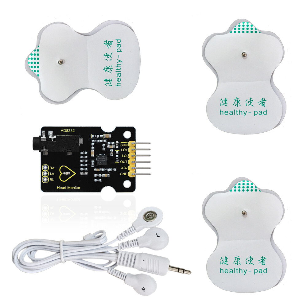 Keyestudio AD8232 ECG-målingshjerteovervågningssensormodul til Arduino UNO R3