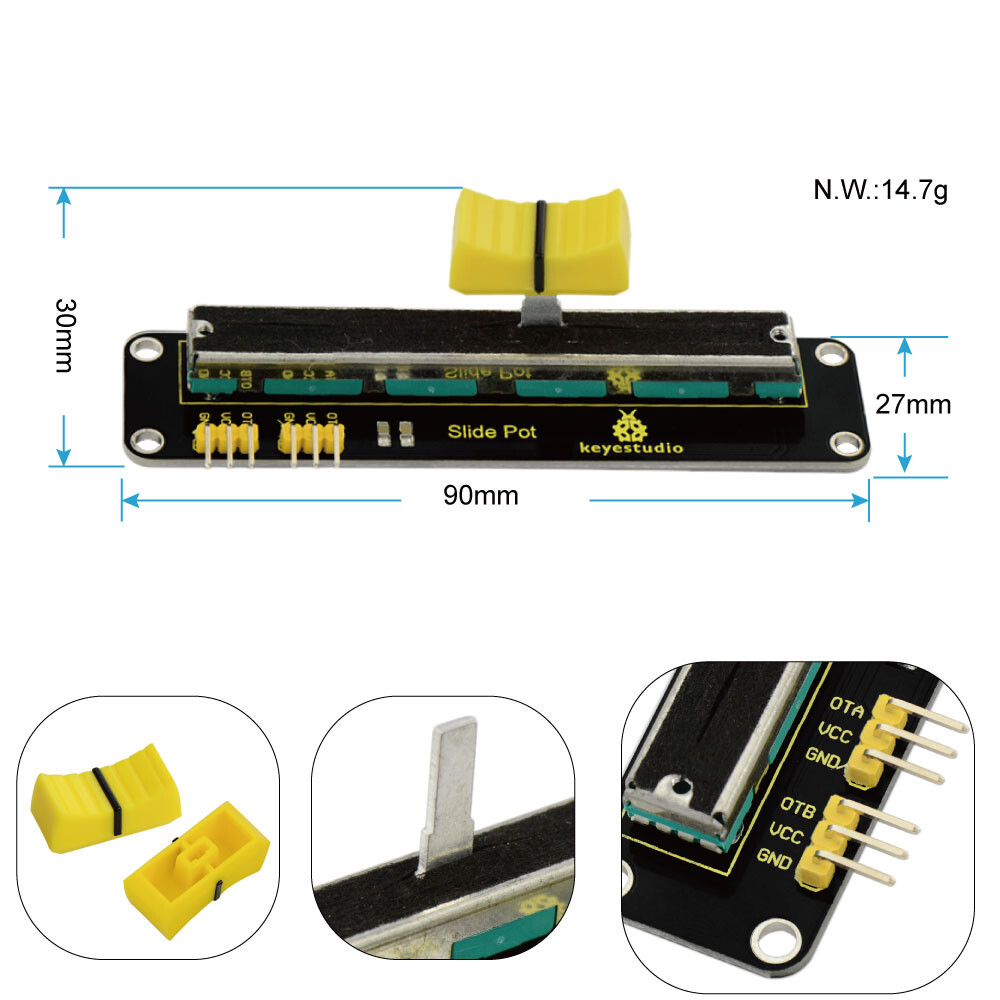 Keyestudio Slide Potentiometer Modul für Arduino, Dualer analoger Ausgang