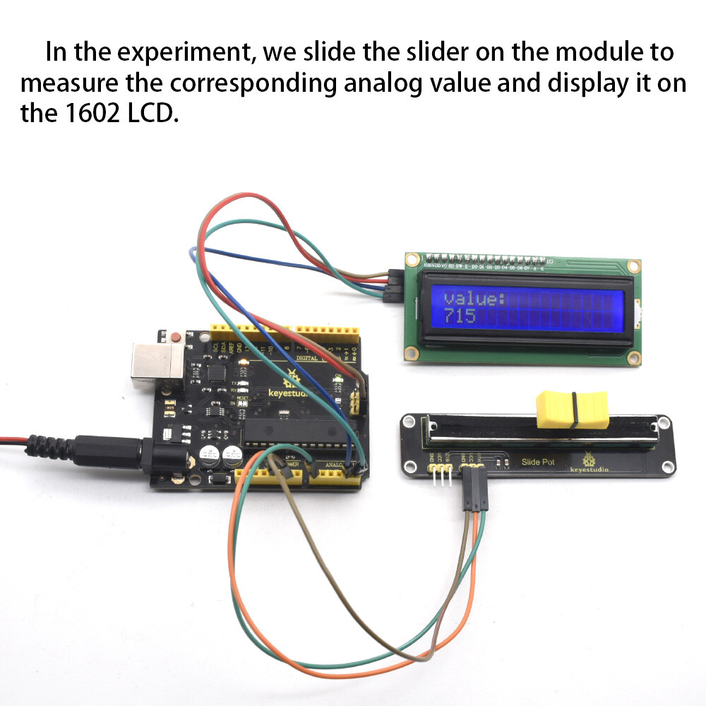 Keyestudio Slide Potentiometer Modul für Arduino, Dualer analoger Ausgang