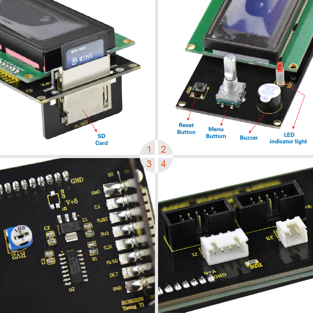 Keyestudio LCD2004 Display 3D-modul til Arduino 3D-printer SD-kortslot Kabel