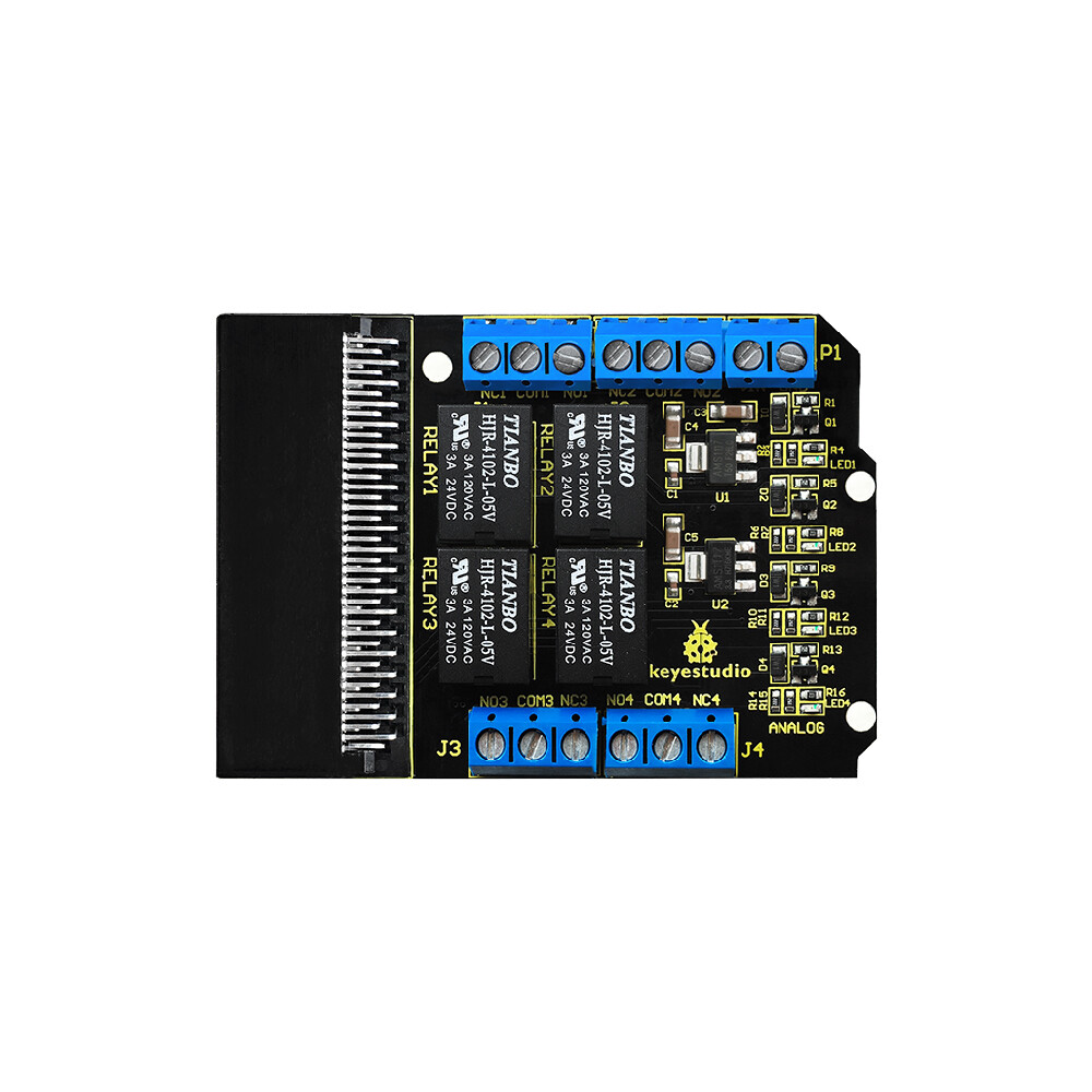 Keyestudio Relæ Breakout Board til BBC Micro:Bit, 4-vejs 5V relæmodul