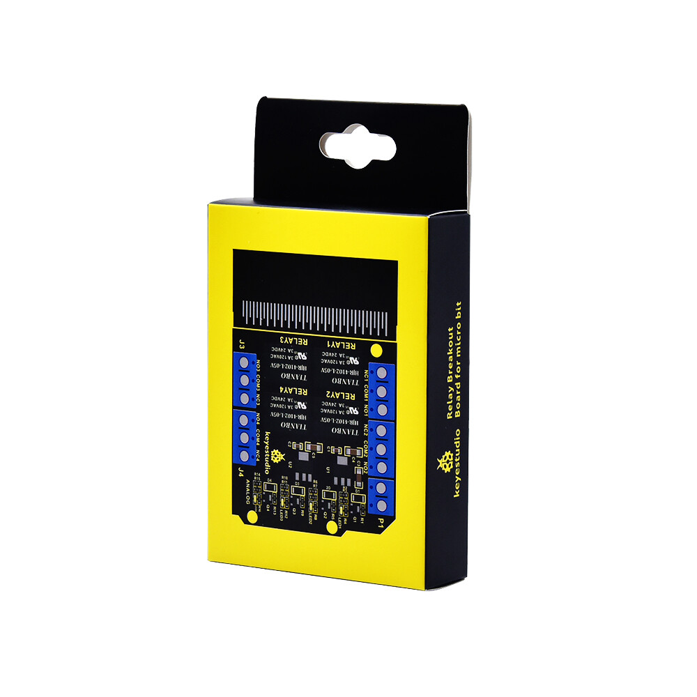 Keyestudio Relæ Breakout Board til BBC Micro:Bit, 4-vejs 5V relæmodul
