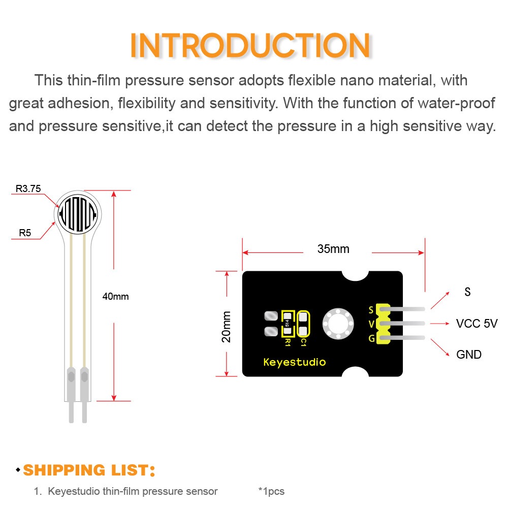 Keyestudio Tryksensor til Arduino med Ultra-Tyndt Fil Pad