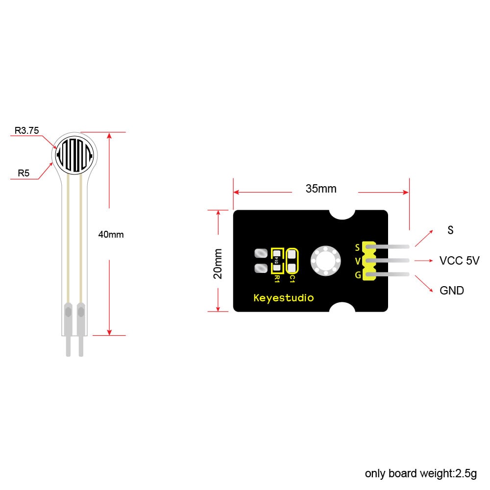 Keyestudio Tryksensor til Arduino med Ultra-Tyndt Fil Pad