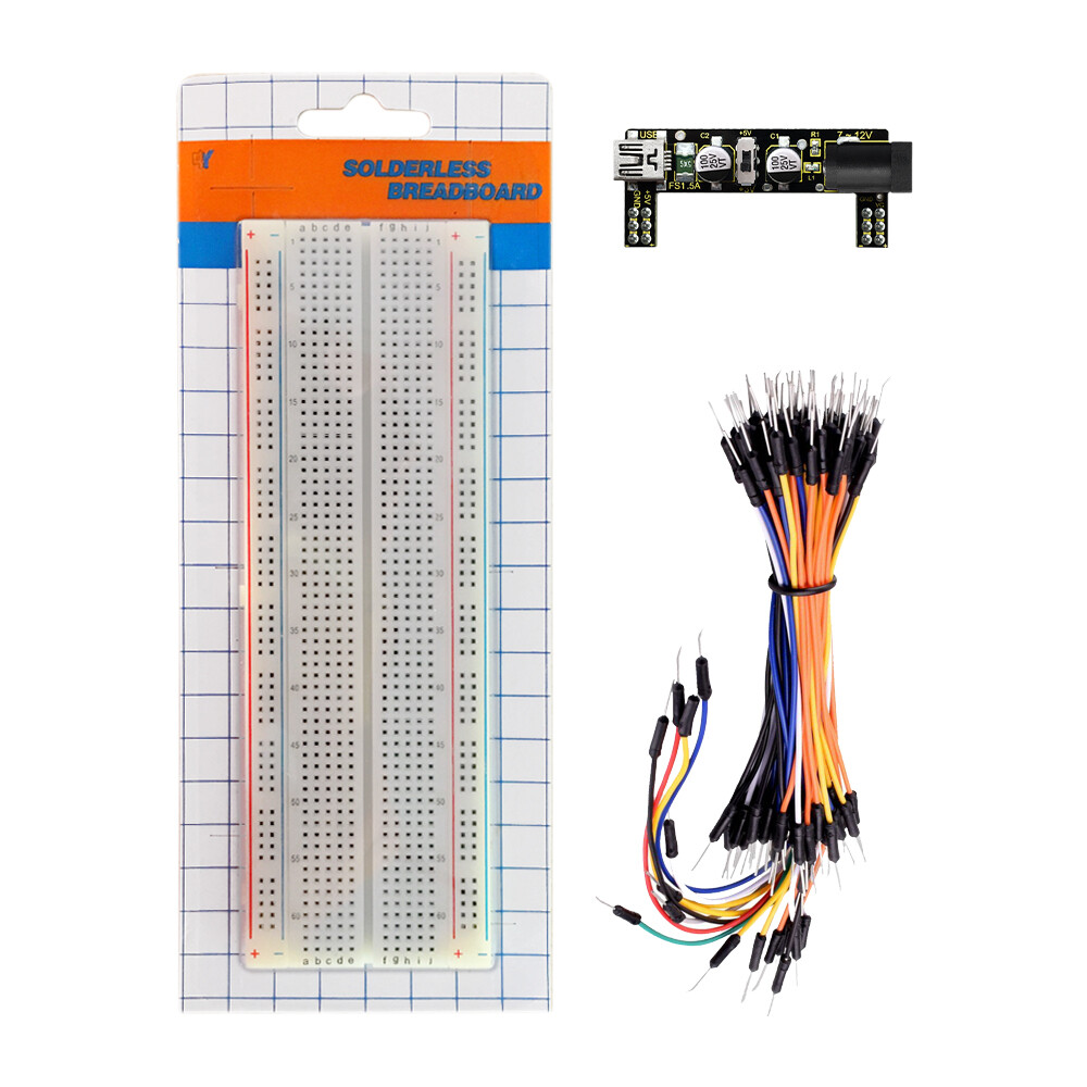 Keyestudio Breadboard-sæt til Arduino, Strømforsyning + Breadboard + Jumperled
