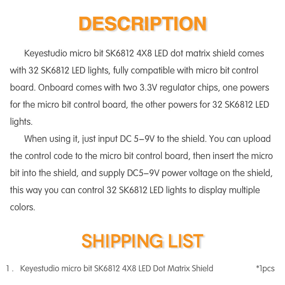Keyestudio SK6812 Dot Matrix Skærm til Micro:bit 8x4 LED 32Bit