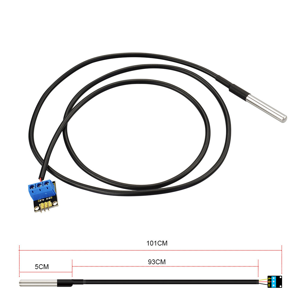 Keyestudio DS18B20 Temperatursensor 1m Vandtæt rør med forbindelsesmodul