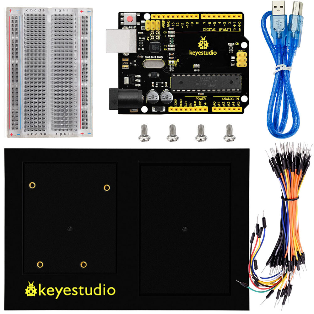 Keyestudio DIY-sæt til Arduino, R3 Board + 400 huller breadboard + kabinet + jumperkabler