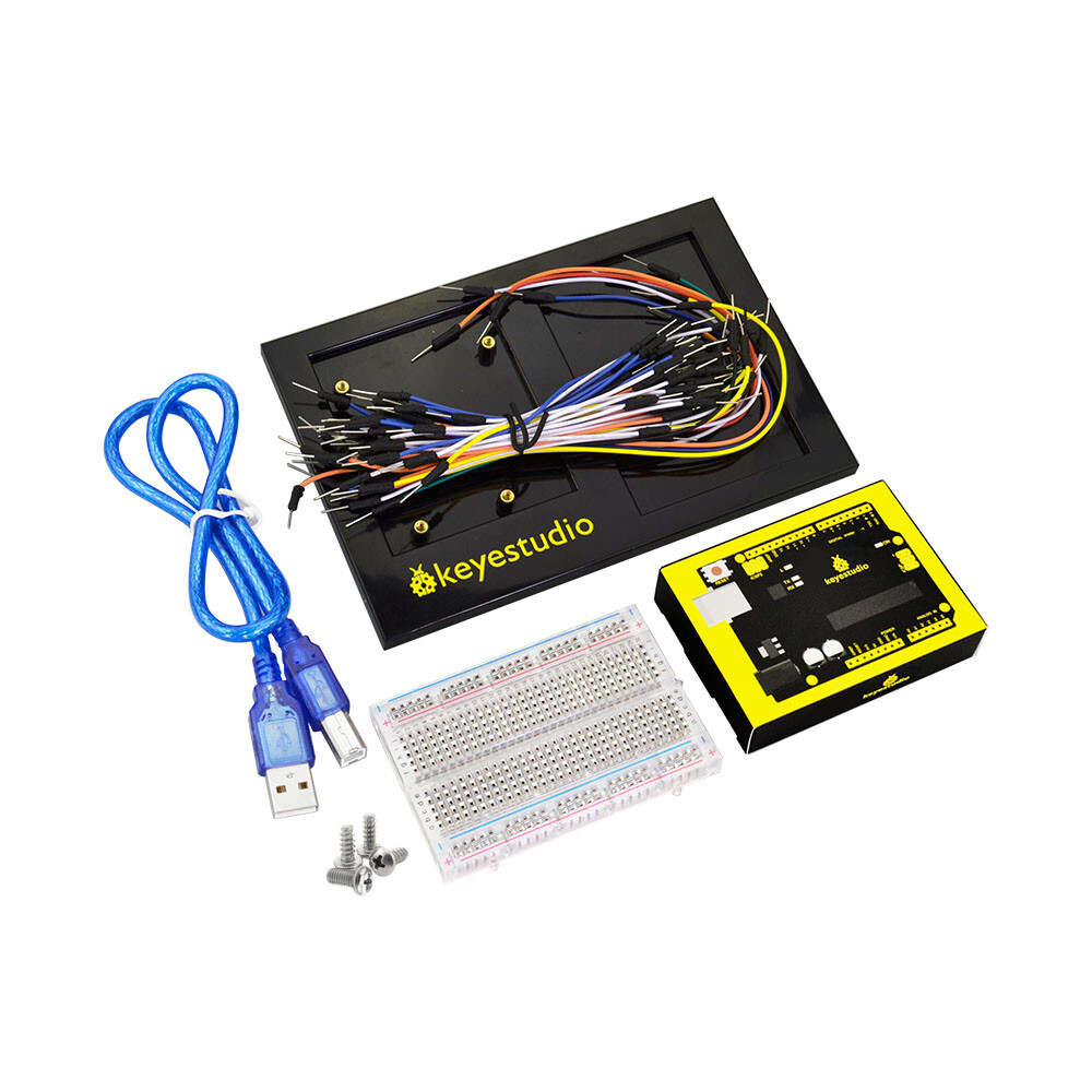 Keyestudio DIY-sæt til Arduino, R3 Board + 400 huller breadboard + kabinet + jumperkabler