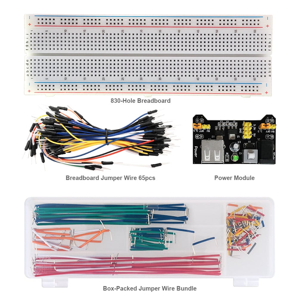 Keyestudio DIY Starter Kit til Arduino med MB102, 830 huller breadboard, jumper kabler, strømforsyningsmodul