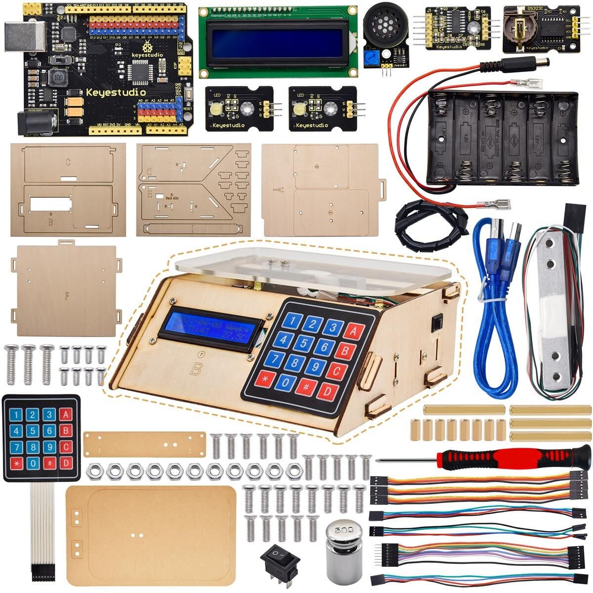 Keyestudio Elektronisk vægt kit 5KG digital belastningscelle vægt sensor HX711 til Arduino DIY programmering elektronisk kit STEM