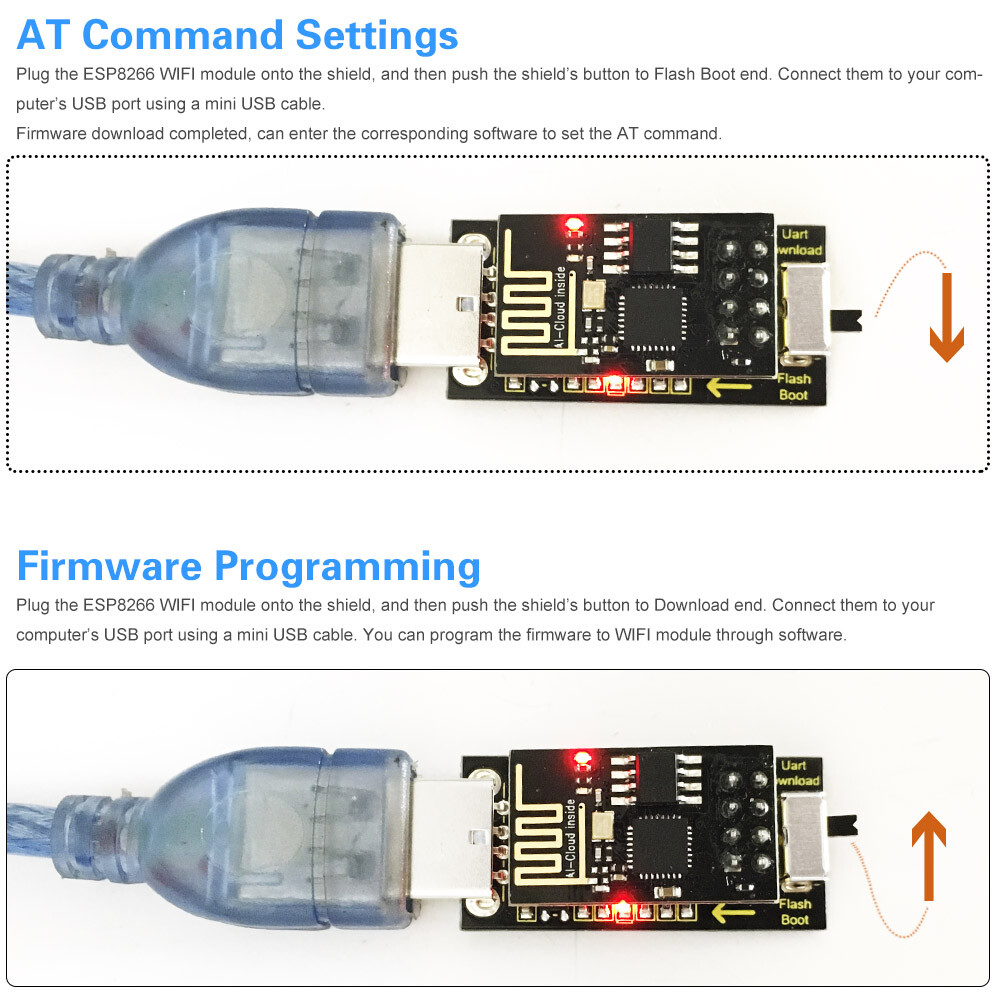 Keyestudio ESP-01S WiFi til USB-modul kompatibelt med Arduino, kompatibel med ESP8266