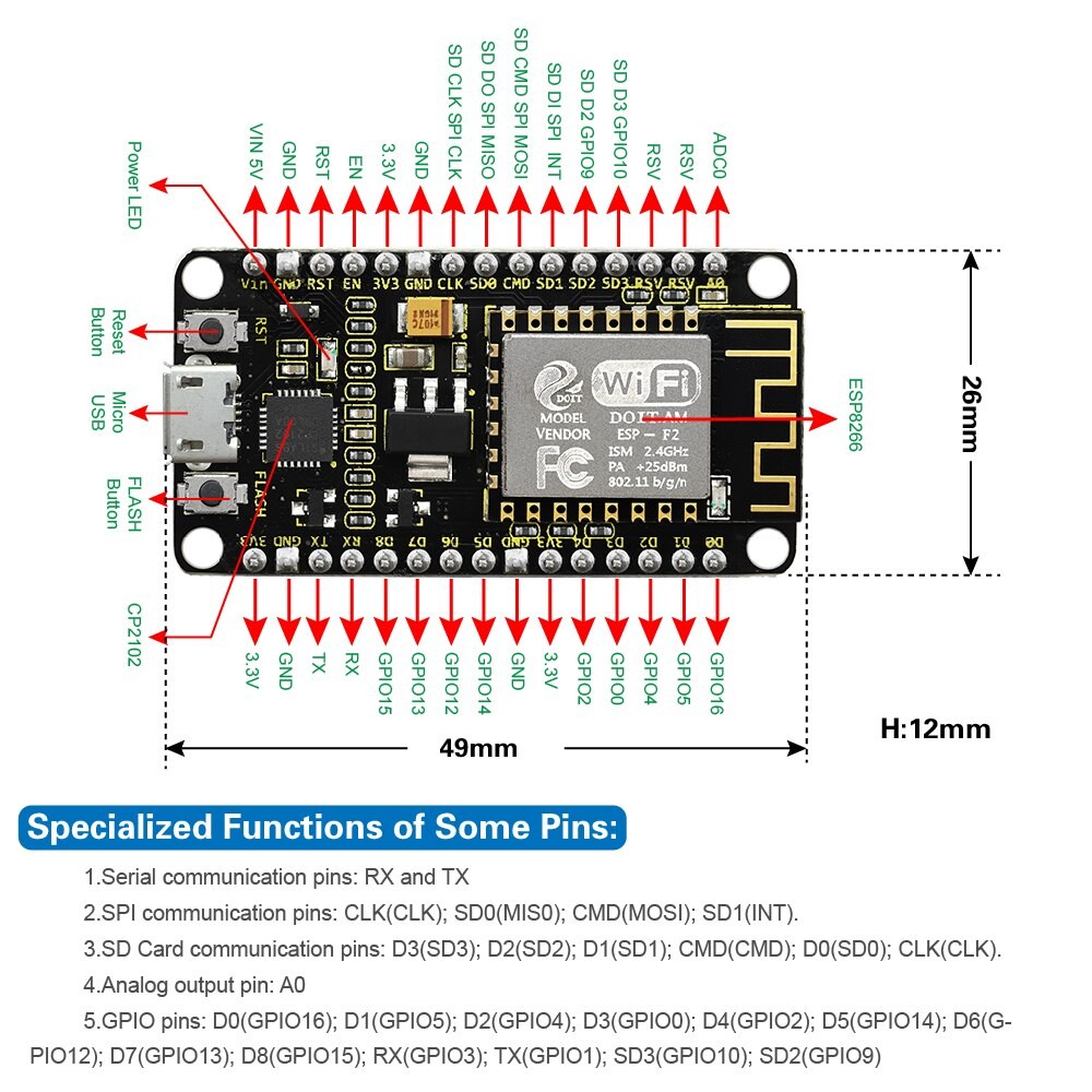Keyestudio ESP8266 WI-FI Udviklingskort CP2102-GMR til Arduino med kabel