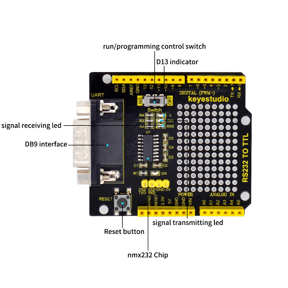 Keyestudio RS232 til TTL konverteringsskærm kompatibel med Arduino Uno