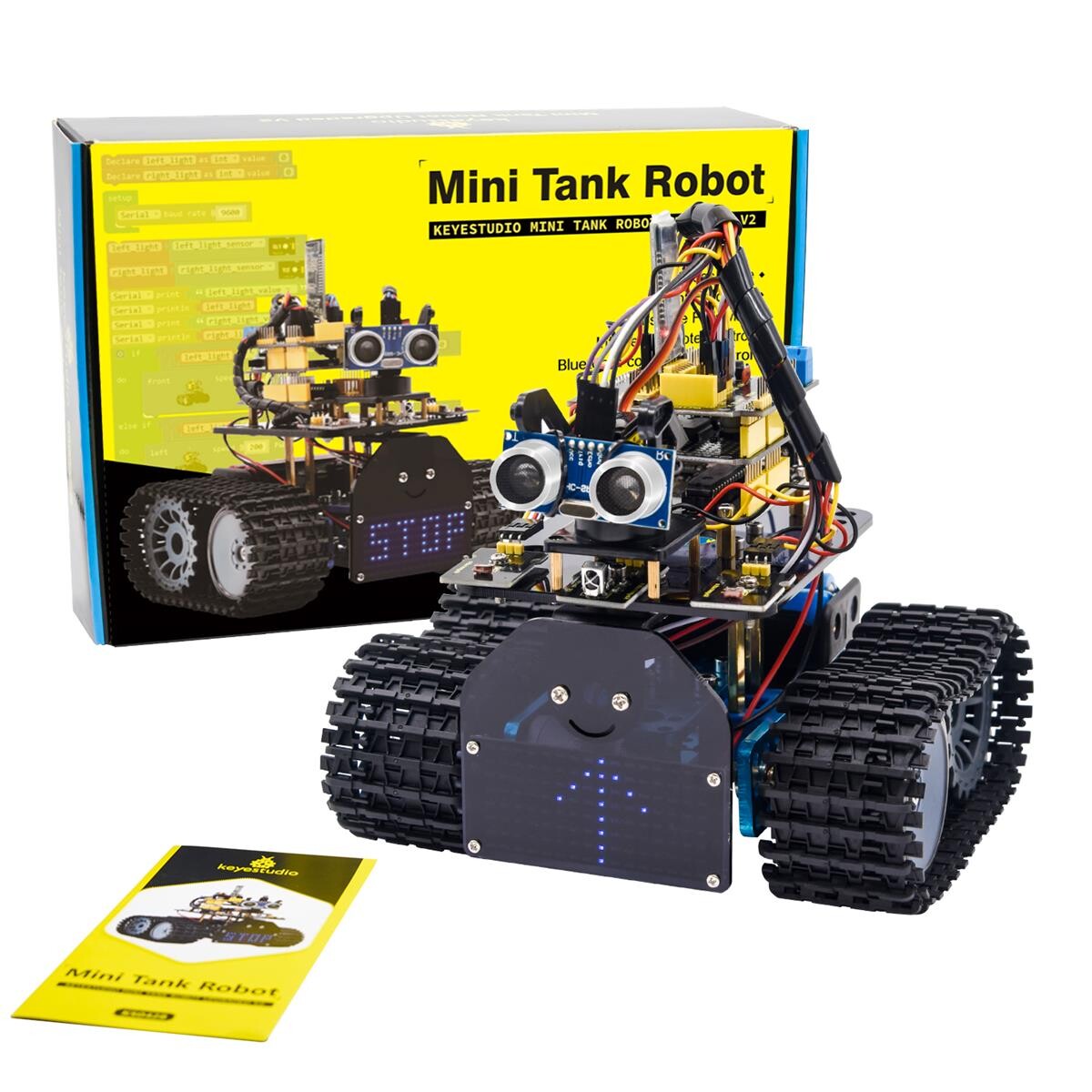 Keyestudio DIY Mini Tank Robot V2.0 Smart Robot Car Kit for Arduino Robot Kit STEM+ 15 Projekter, styring via IOS & Android