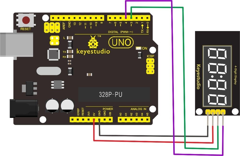 Keyestudio 4-stifts LED-displaymodul TM1637 til Arduino