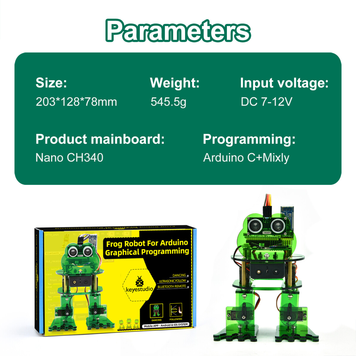 Keyestudio DIY 4-DOF Frog Robot Kit til Arduino Nano, APP-styring