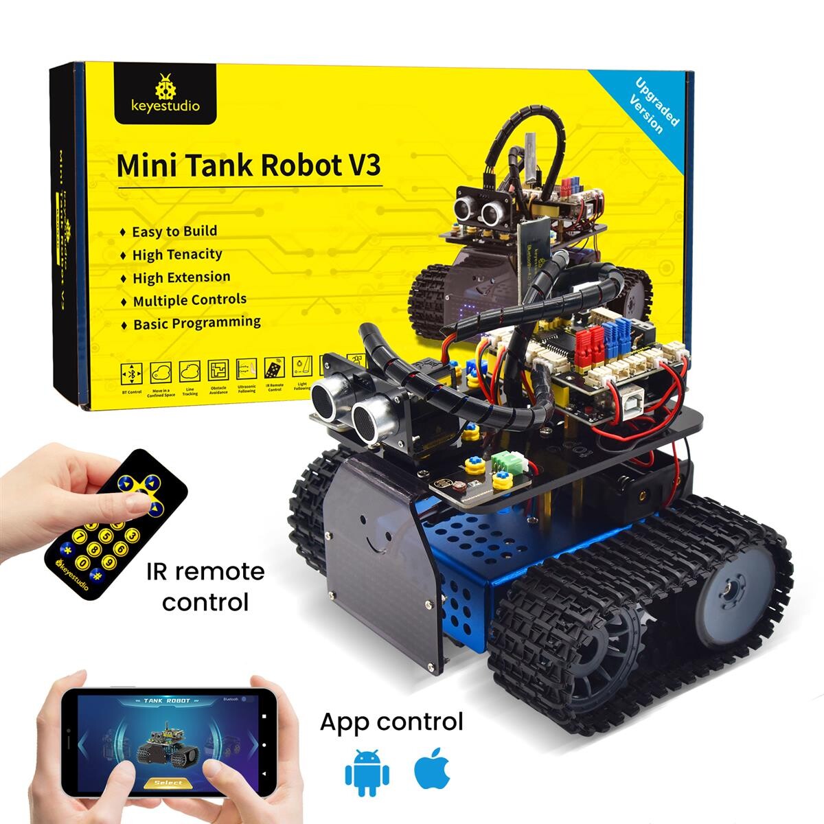 Keyestudio Mini Smart Tank Robot V3.0 Kit Til Arduino Robotbil DIY Programmerbar STEM-legetøj Kompatibel med Arduino & Mixly