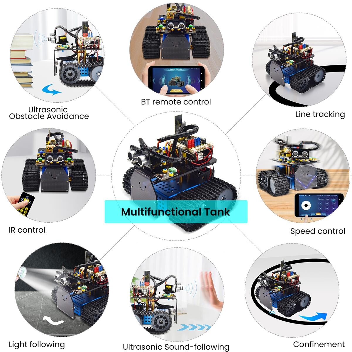 Keyestudio Mini Smart Tank Robot V3.0 Kit Til Arduino Robotbil DIY Programmerbar STEM-legetøj Kompatibel med Arduino & Mixly