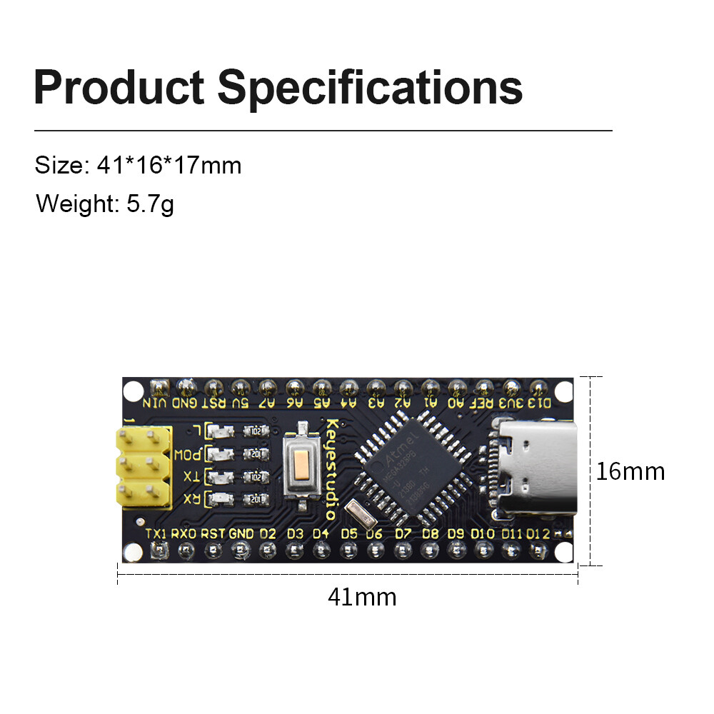 Keyestudio NANO PLUS Udviklingskort Kompatibelt med Arduino Nano