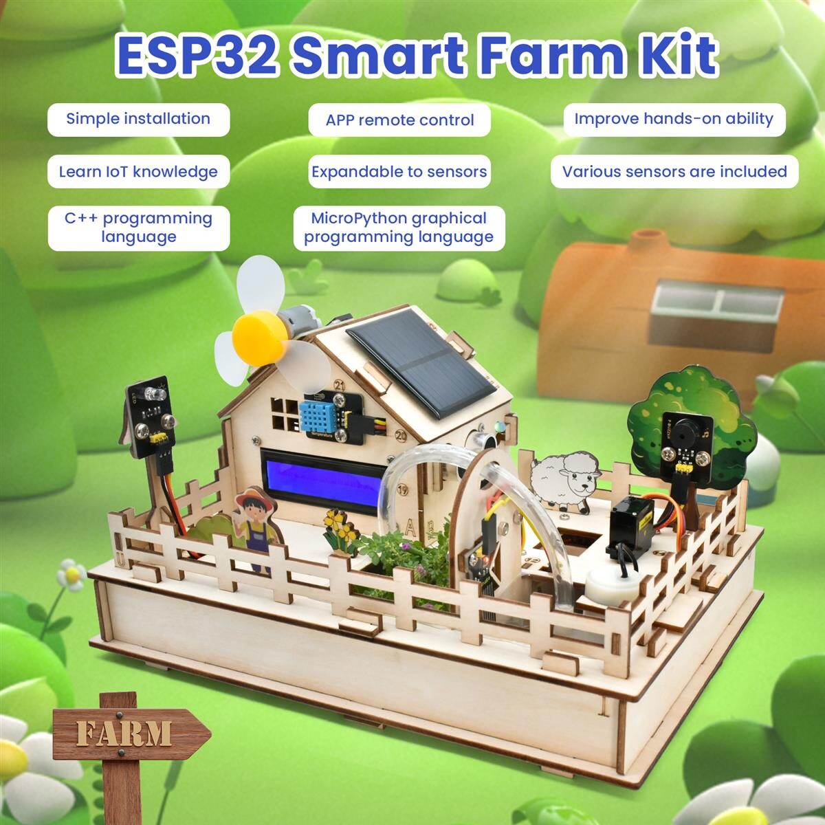 Keyestudio ESP32 IoT Control Smart Farm Starter Kit til Arduino Scratch 3.0 Grafisk programmering