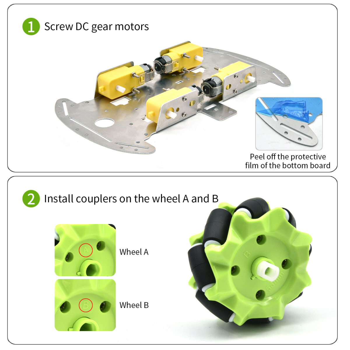 Keyestudio 4WD Mecanumhjul Robot Chassi Kit, dobbeltlag aluminiumkrop, 4 hjul, kreativ uddannelse, gør-det-selv