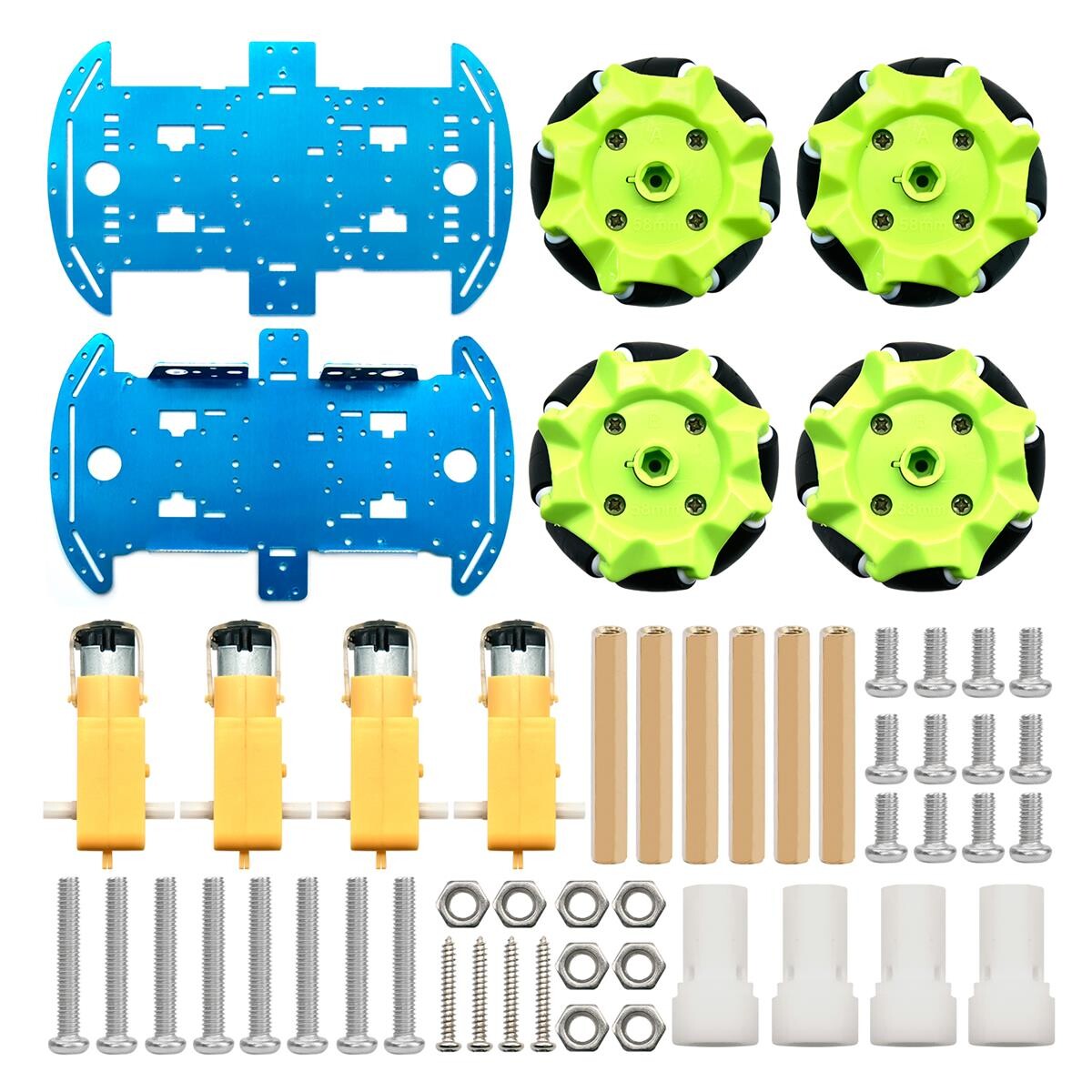 Keyestudio 4WD Mecanumhjul Robot Chassi Kit, dobbeltlag aluminiumkrop, 4 hjul, kreativ uddannelse, gør-det-selv