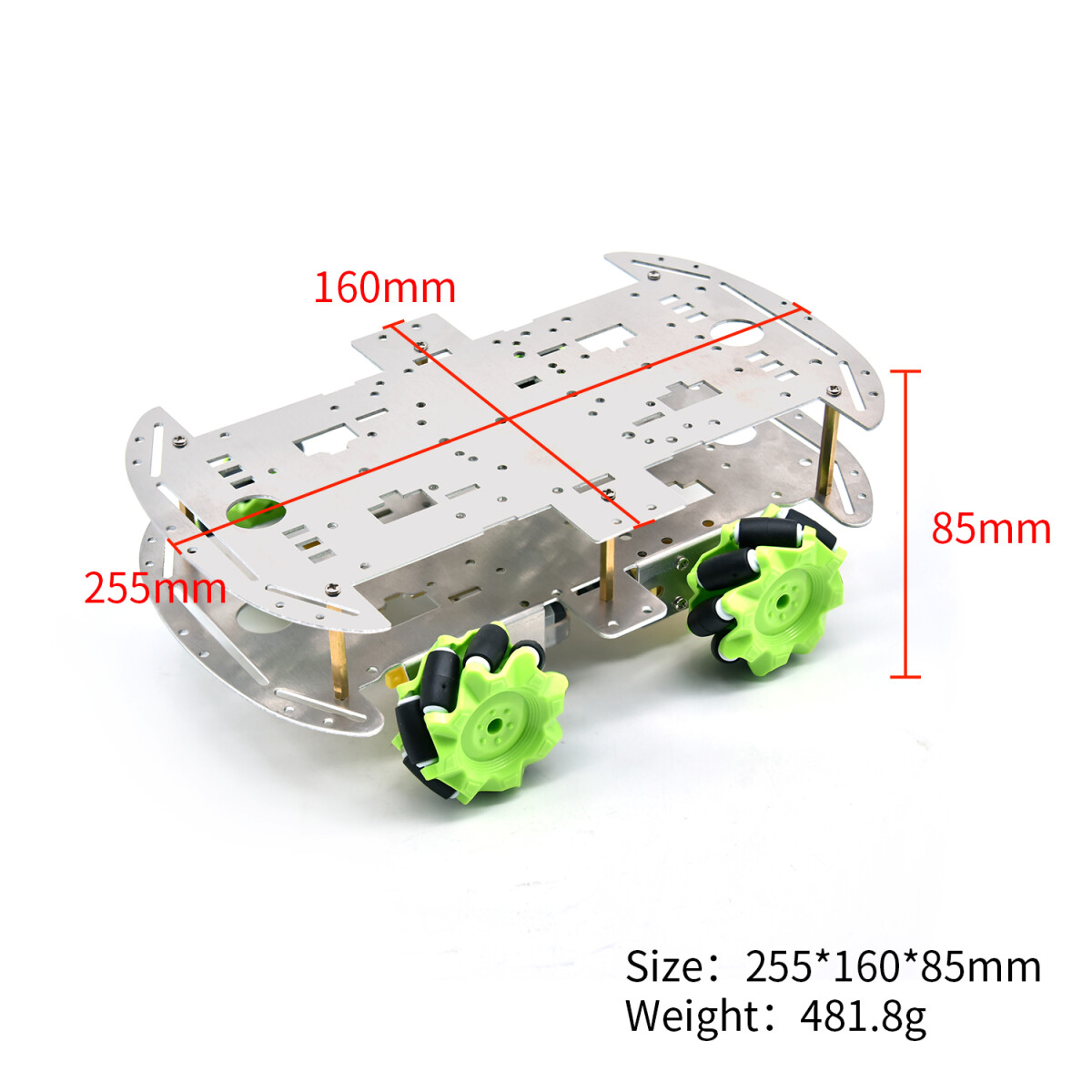 Keyestudio 4WD Mecanumhjul Robot Chassi Kit, dobbeltlag aluminiumkrop, 4 hjul, kreativ uddannelse, gør-det-selv