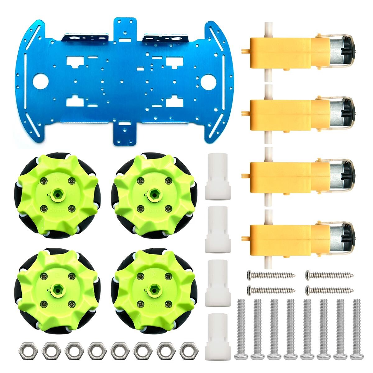 Keyestudio 4WD Mecanumhjul Robotvogn Chassis Kit, enkeltlags aluminiumkrop, 4 hjul, kreativ uddannelse, DIY