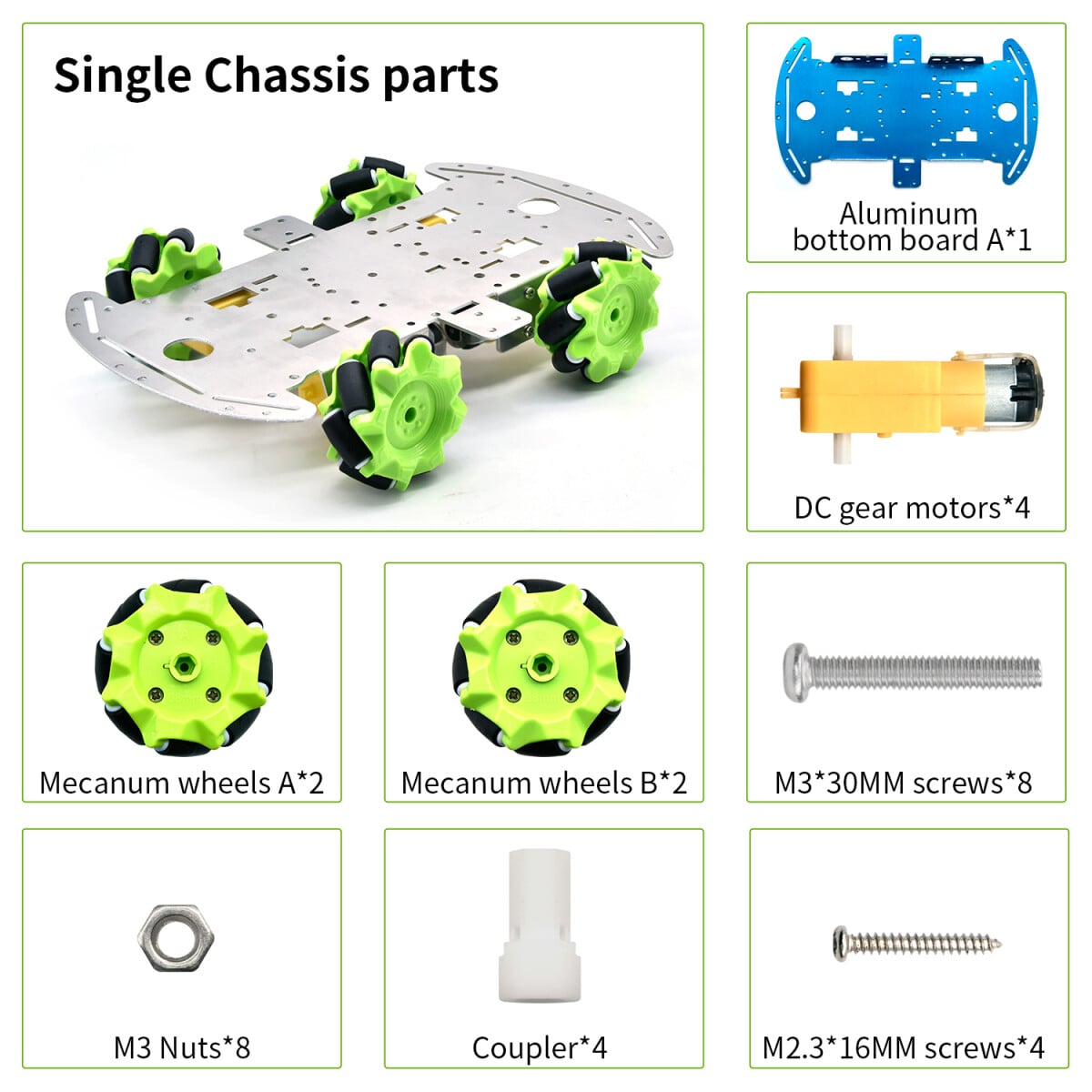 Keyestudio 4WD Mecanumhjul Robotvogn Chassis Kit, enkeltlags aluminiumkrop, 4 hjul, kreativ uddannelse, DIY