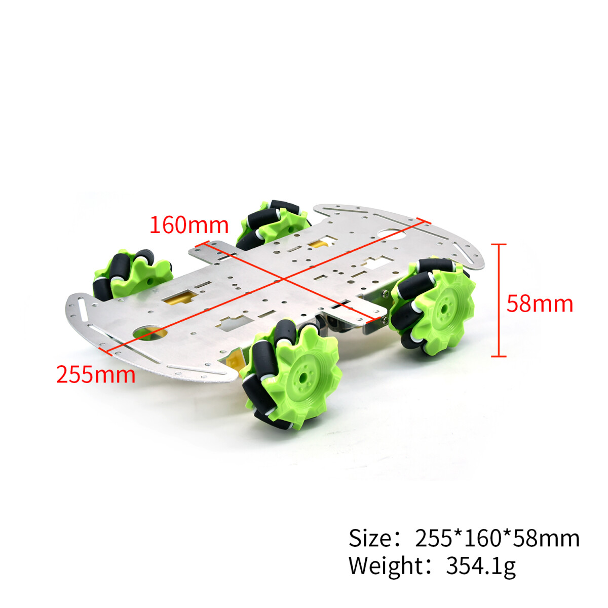 Keyestudio 4WD Mecanumhjul Robotvogn Chassis Kit, enkeltlags aluminiumkrop, 4 hjul, kreativ uddannelse, DIY