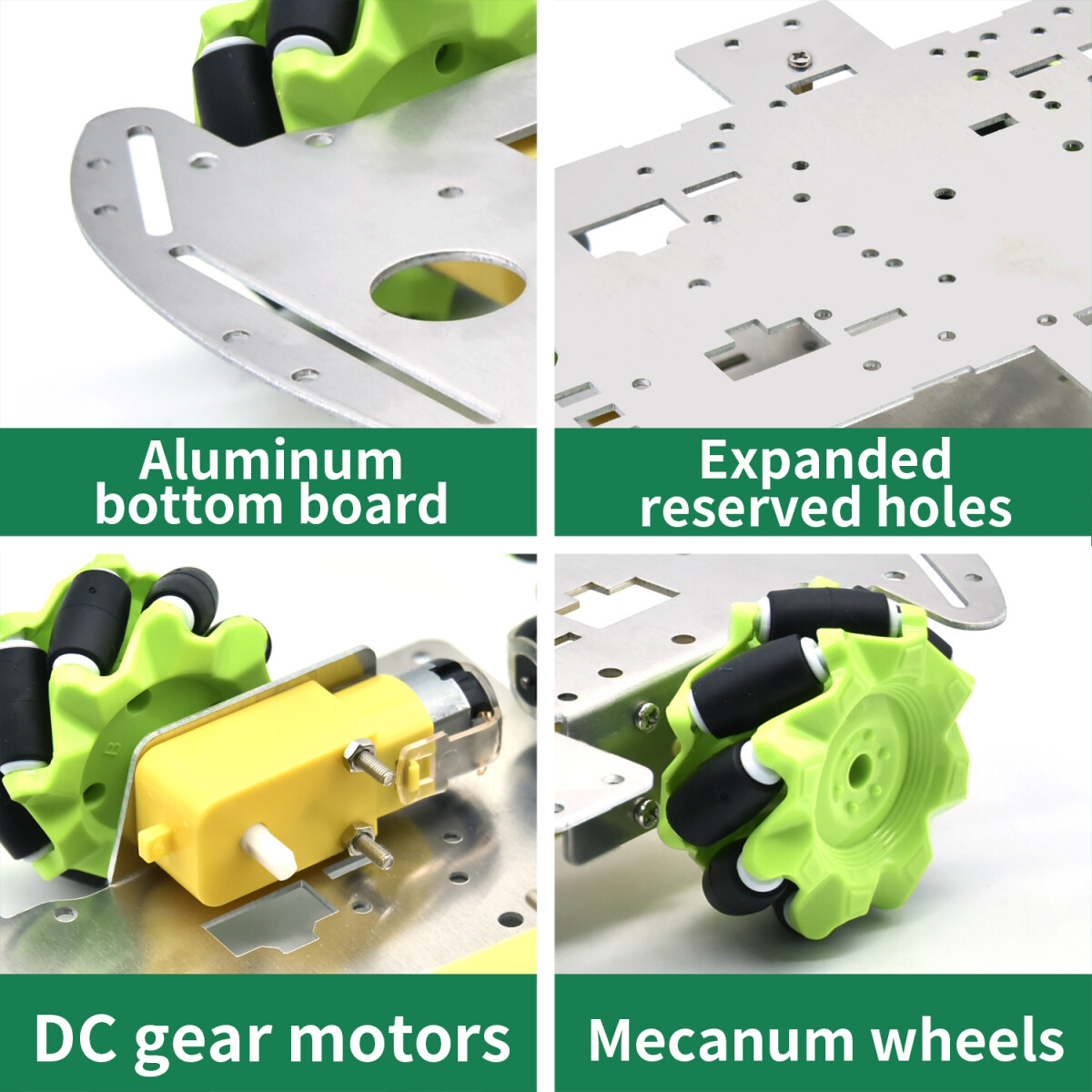 Keyestudio 4WD Mecanumhjul Robotvogn Chassis Kit, enkeltlags aluminiumkrop, 4 hjul, kreativ uddannelse, DIY