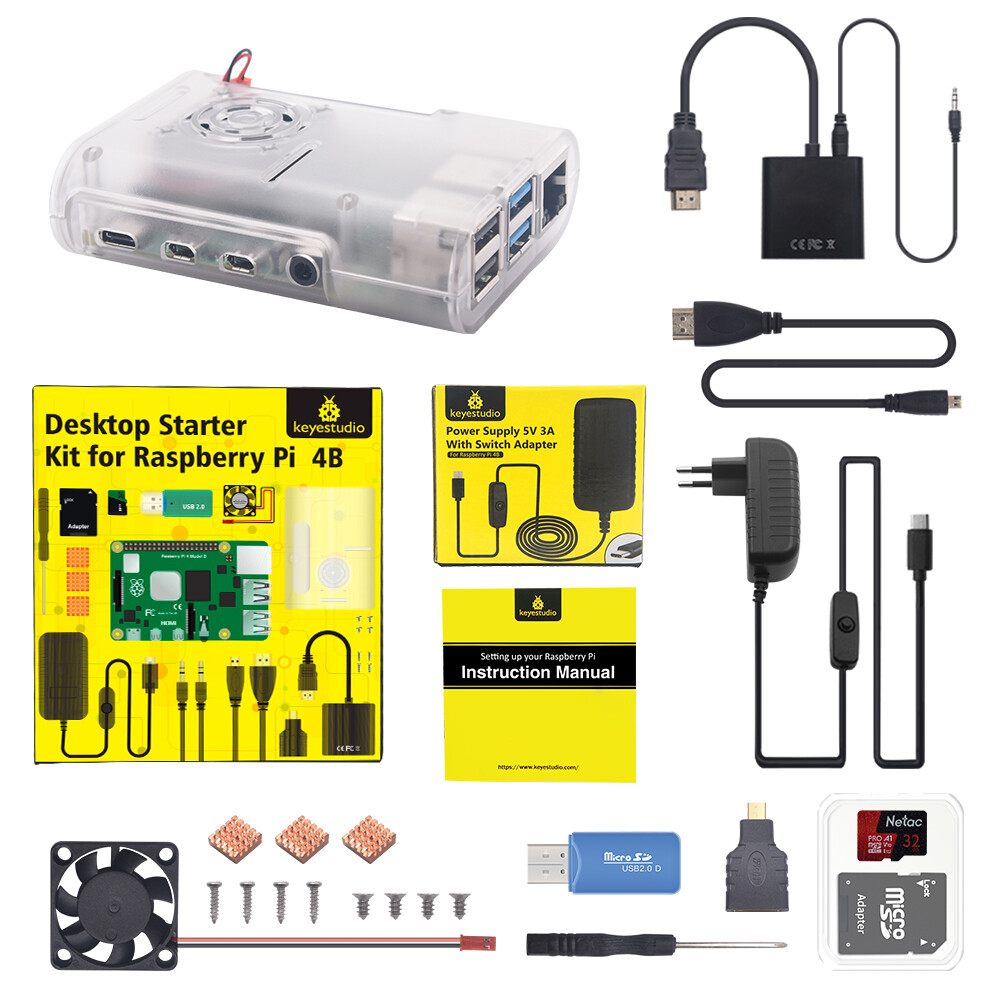 Keyestudio Raspberry Pi 4B Kit EU-stik Strømforsyning (uden Raspberry Pi)