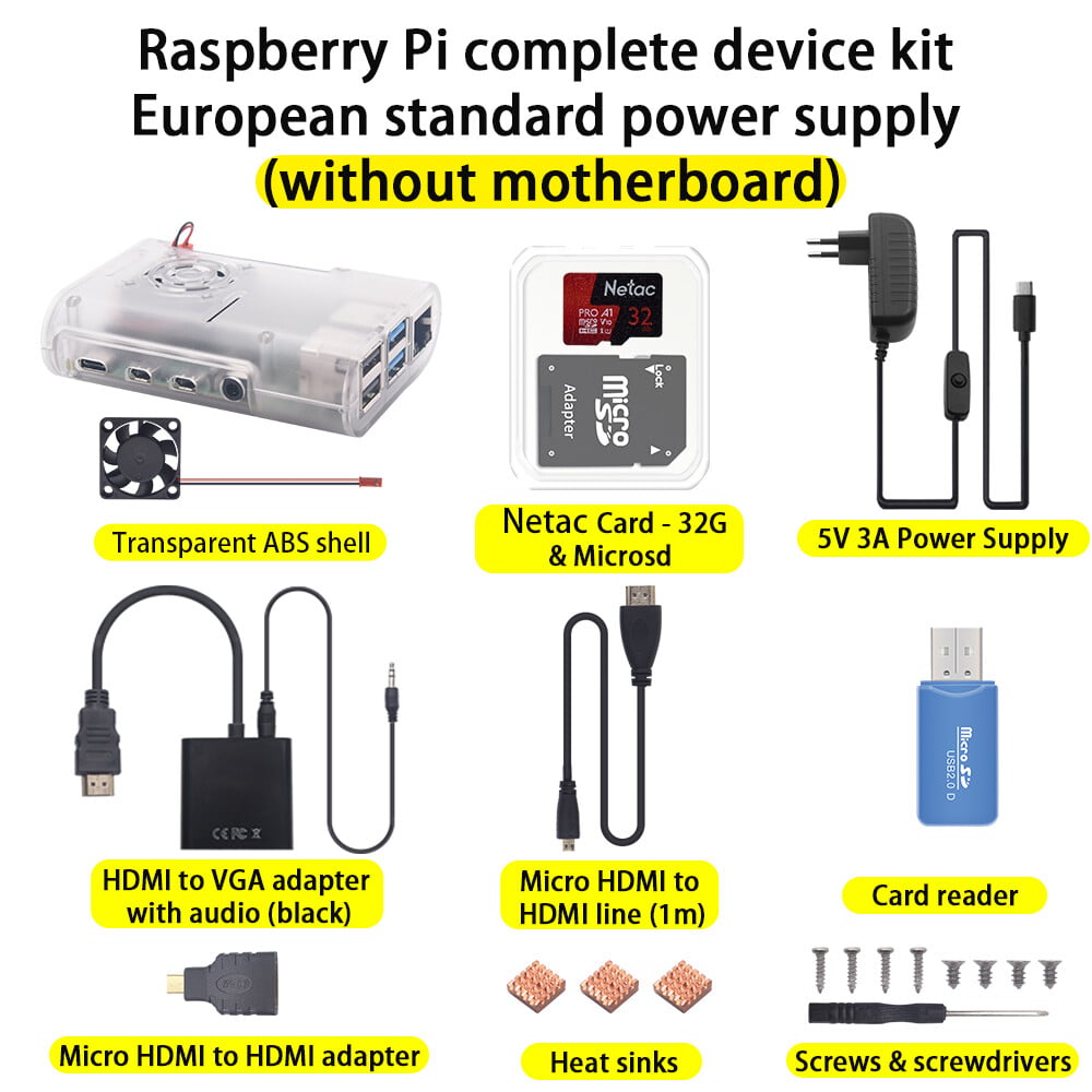Keyestudio Raspberry Pi 4B Kit EU-stik Strømforsyning (uden Raspberry Pi)