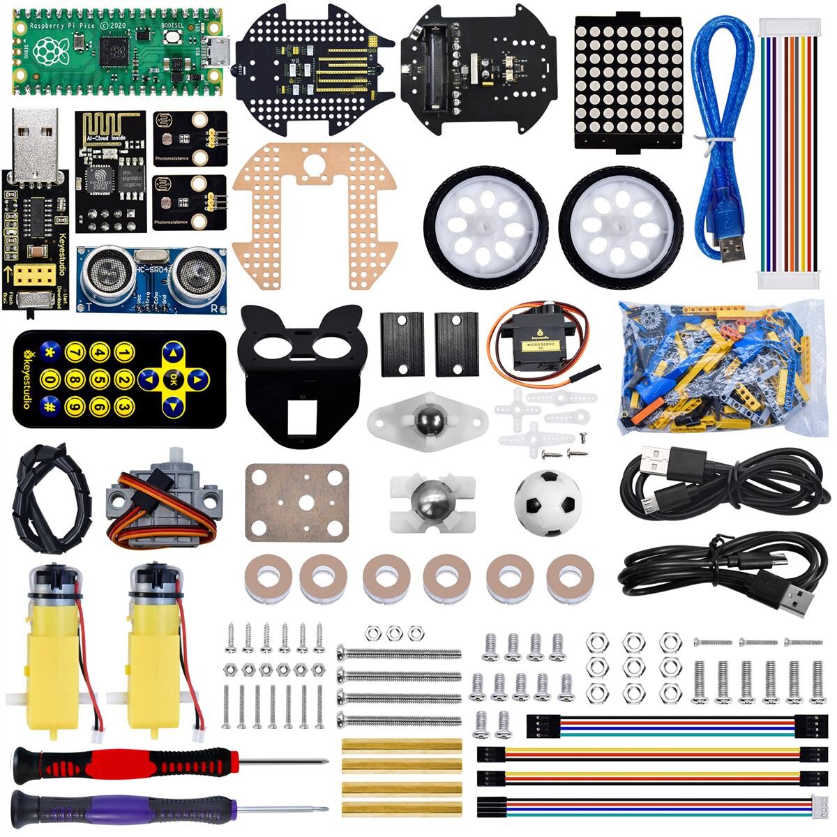 Keyestudio 3-i-1 Beetlebot Robotbil STEM Uddannelse DIY Kit til Raspberry Pi Pico Kompatibel med LEGO+Projekter